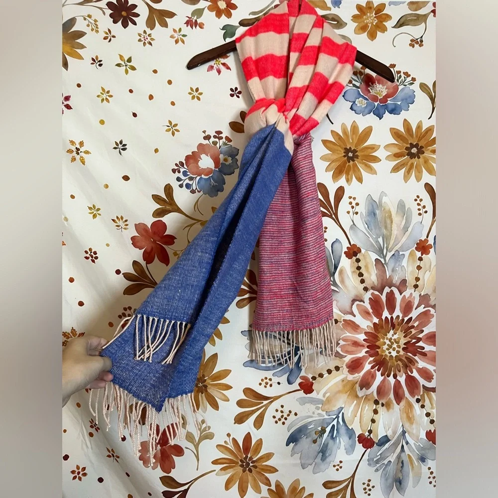Boutique Red Cream Blue American Flag Abstract Super Soft Fall Spring Scarf OSFM